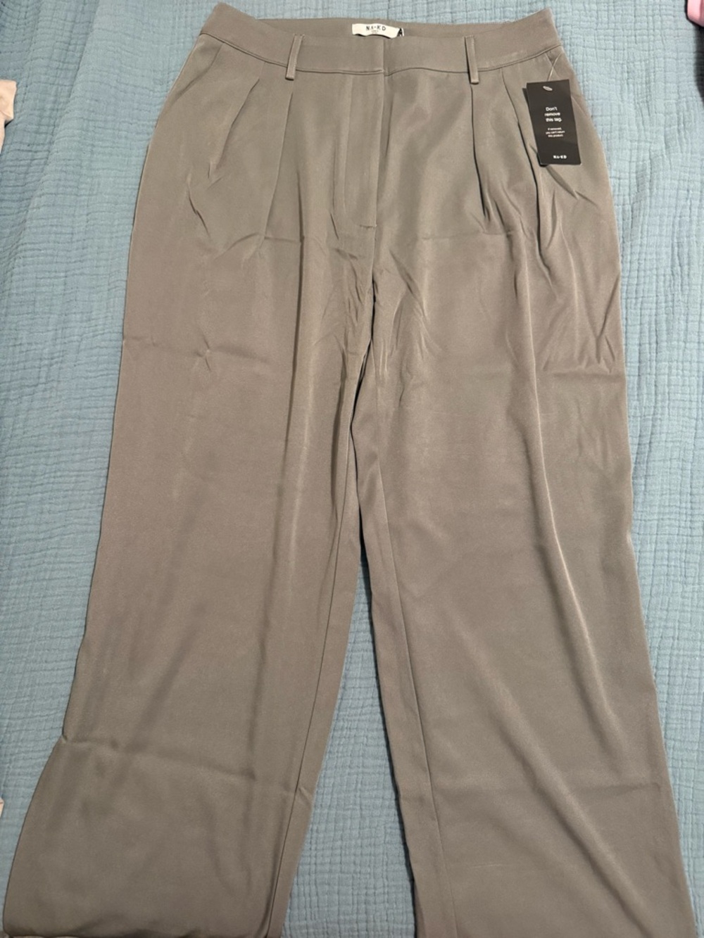 NA-KD Women’s Grey High Waist Wide Leg Suit Trousers